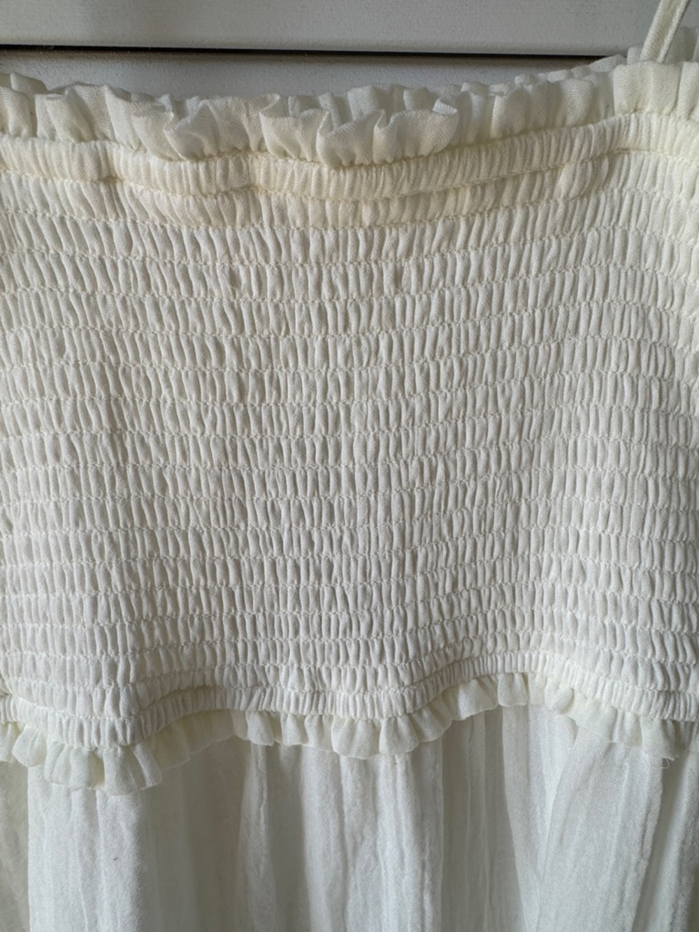 Women's Cream Smocked Strap Tiered Maxi Dress — Classic Summer Style - Picture 4 of 7
